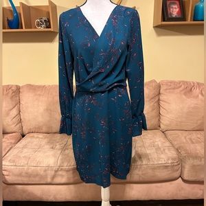 Eyeshadow brand dress in teal with purple flowers